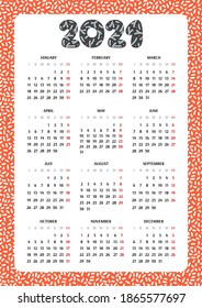plantilla de calendario 2021. La semana comienza el lunes.