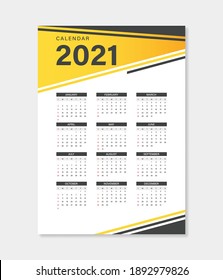 2021 calendar template with yellow geometric style