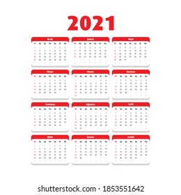 2021 calendar in Turkish language, vector design