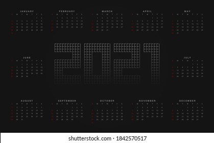 2021 calendar vector design, made of metal chain link fence. Luxury silver, elegant style. Week start from sunday     