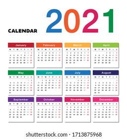 2021 Vektorillustration Design Wekk Kalendermonat beginnt