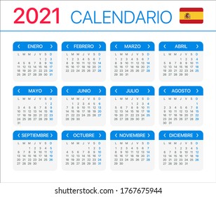 2021 Calendar - vector illustration - Spanish South Latin American Version