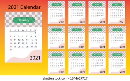 2021 calendar vector, minimalist 2021 calendar vector
