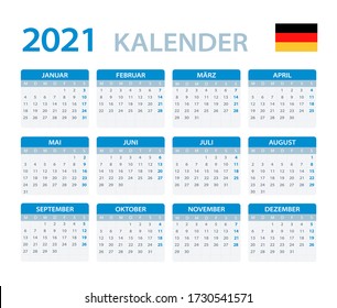 Kalender 2021 - grafische Darstellung in Vektorvorlagen - deutsche Version