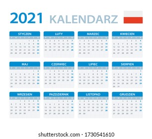 2021 Calendar - vector template graphic illustration - Poland version