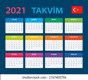 2021 Calendar - vector template graphic illustration - Turkish version