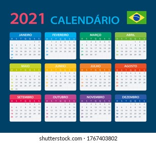 2021 Calendar - vector template graphic illustration - Brazilian version