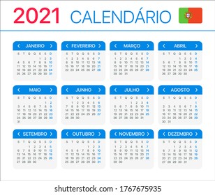 2021 Calendar - vector template graphic illustration - Portuguese version