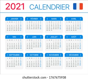 2021 Calendar - vector template graphic illustration - French version