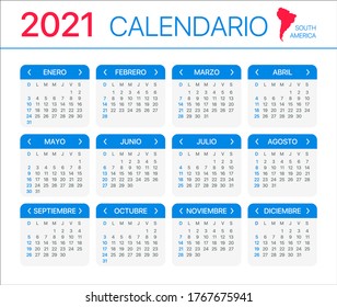 2021 Calendar - vector template graphic illustration - Spanish Version