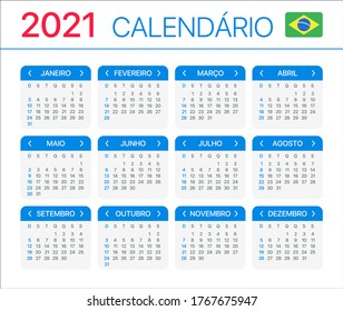 2021 Calendar - vector template graphic illustration - Brazilian version