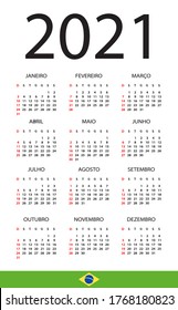 2021 Calendar - vector template graphic illustration - Brazilian version