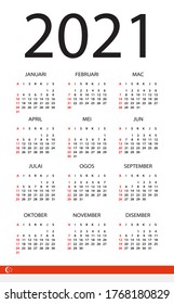 2021 Calendar - vector template graphic illustration - Singaporean version