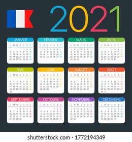 2021 Calendar - vector template graphic illustration - French version