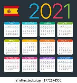 2021 Calendar - vector template graphic illustration - Spanish Version