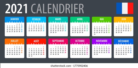 2021 Calendar - vector template graphic illustration - French version