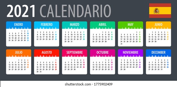2021 Calendar - vector template graphic illustration - Spanish Version