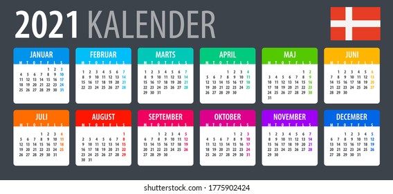 2021 Calendar - vector template graphic illustration - Denmark version