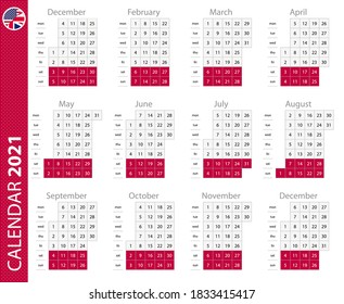 2021 calendar with vertical grid. Vector calendar template.