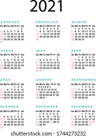 2021 calendar. Week start on monday design element for web, for print