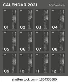 2021 Calendar Week Start on Sunday. Size A5/Vertical