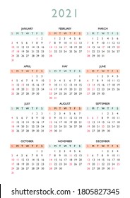 2021 calendar year at glance