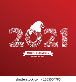 2021 Calligraphy with Christmas icon for celebration and decoration design element, flat style, vector illustration