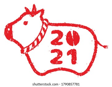 2021 cartoon character rubber stamp illustration set for New year greeting card / ox,cow motif 