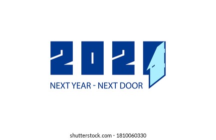 2021 changes 2020 New Year conceptual illustration with open door idea. Calendar background with slogan Next year is the next door.