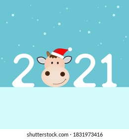 2021 characters with cow head isolated on snow background for Christmas and New Year decorations, illustration vector.