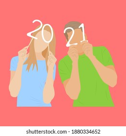2021 characters in lover hands isolated on background illustration vector