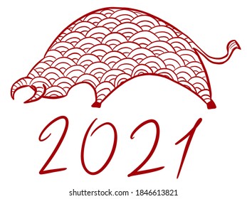 2021 Chinese New Year of Ox vector illustration in red