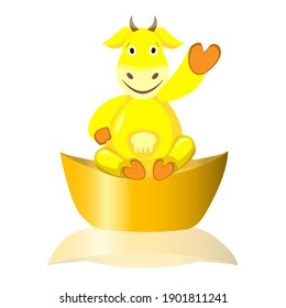 2021 Chinese new year, year of the ox design cows sitting on gold ingots.