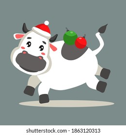 2021 Christmas illustration with a bull with garlands