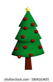 2021, árbol de Navidad decorado con bolas de vidrio rojo. Navidad y Año Nuevo. Vector al estilo de las caricaturas