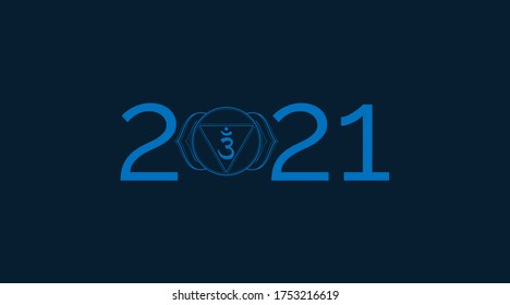 2021. Christmas vector background with chakra symbol ajna. Happy new year. Sacral lotus sign. Yoga sacred art