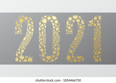 2021 circle vector symbol. Happy New Year golden illustration for decoration, celebration, winter holiday, infographic, business, calendar, design. Gold gradient bubble icon