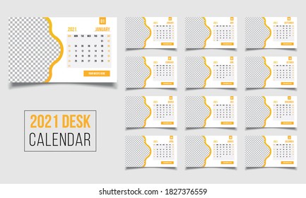 2021 Clean Desk Calendar Template,12 months included.