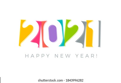 2021 colored card for seasonal holidays. Happy New Year flyer, greetings and invitations cards, congratulation banner. Paper style logo, numbers negative space design for 2021 year calendar. Vector.