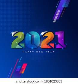 2021 colorful art design with abstract shape background. Happy new year design. Perfect for card, poster, web banner, flyer, calendar, and Others. Vector illustration