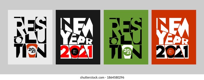 2021 colorful set of Happy New Year posters. Abstract design typography logo 2021 for vector celebration and season decoration, backgrounds, branding, banner, cover, card and or social media template.