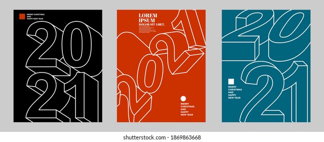 2021 colorful set of Happy New Year posters. Abstract design typography logo 2021 for vector celebration and season decoration, backgrounds, branding, banner, cover, card and or social media template.