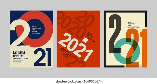 2021 colorful set of Happy New Year posters. Abstract design typography logo 2021 for vector celebration and season decoration, backgrounds, branding, banner, cover, card and or social media template.