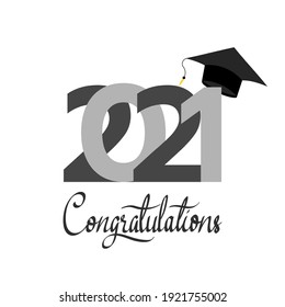 2021 Congratulations with graduation cap isolated on white background , Vector illustration EPS 10