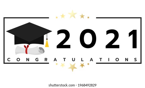 2021 congratulations symbols with star and graduation cap ,isolated on white background ,Vector illustration EPS 10