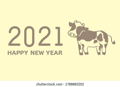 2021 Cow Illustration New Year's Postcard Template