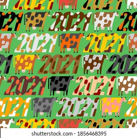 2021 cow pattern seamless. New year symbol of bull background