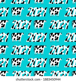 2021 cow pattern seamless. New year symbol of bull background
