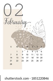 2021 сalendar design for February. Vector illustration.Vector template.Abstract artistic vector illustration.