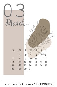 2021 сalendar design for March. Vector illustration.Vector template.Abstract artistic vector illustration.